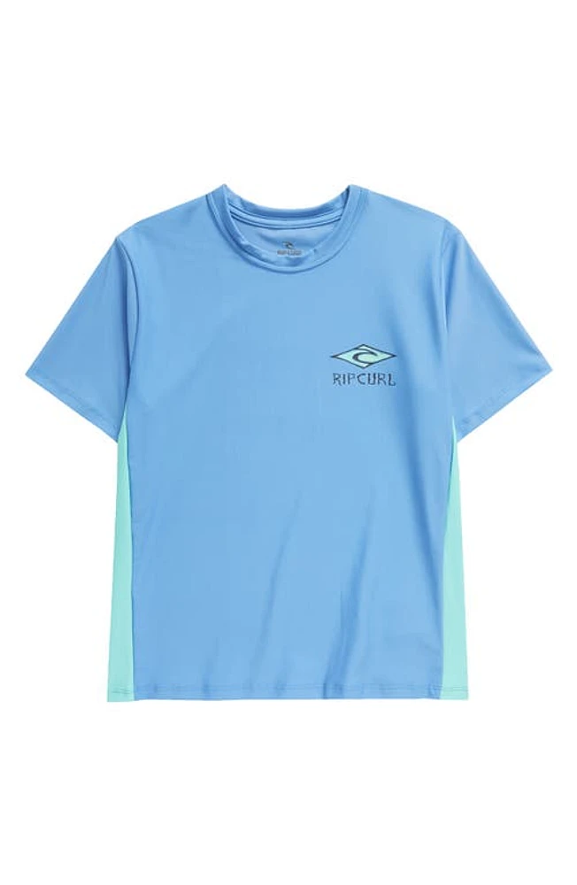 Rip Curl Kids' Lost Islands Logo Short Sleeve Rashguard Blue Yonder at Nordstrom, Y