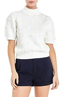 English Factory Flower Pompom Short Sleeve Sweater White at Nordstrom,