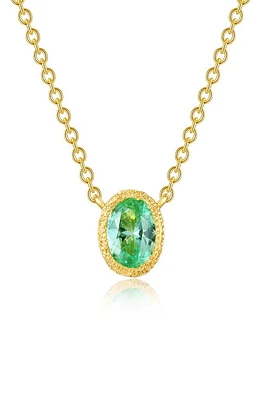 Lafonn Oval Created Sapphire Pendant Necklace in Green at Nordstrom, Size 20