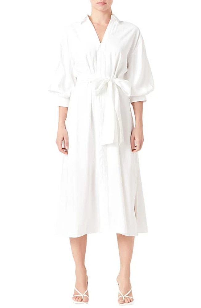 English Factory Blouson Sleeve Midi Shirtdress in White at Nordstrom, Size Medium