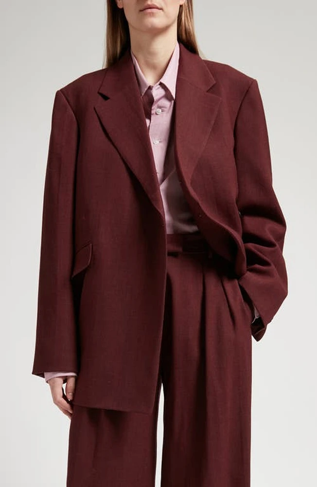 The Row Azul Oversize Asymmetric Closure Virgin Wool Jacket Burgundy at Nordstrom,