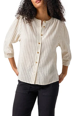 Sanctuary Stripe Linen Blend Button-Up Shirt Birch at Nordstrom,