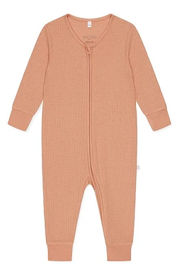 MORI Clever Zip Waffle Fitted One-Piece Pajamas in Peach at Nordstrom