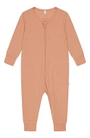 MORI Clever Zip Waffle Fitted One-Piece Pajamas in Peach at Nordstrom