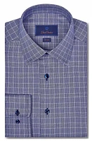 David Donahue Trim Fit Check Dress Shirt Navy at Nordstrom,