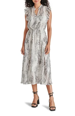 Steve Madden Allegra Snakeskin Print Ruffle Chiffon Midi Dress Black/White at Nordstrom,