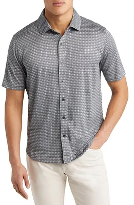 Johnston & Murphy XC4 Geo Print Performance Short Sleeve Button-Up Shirt Black/Gray at Nordstrom,