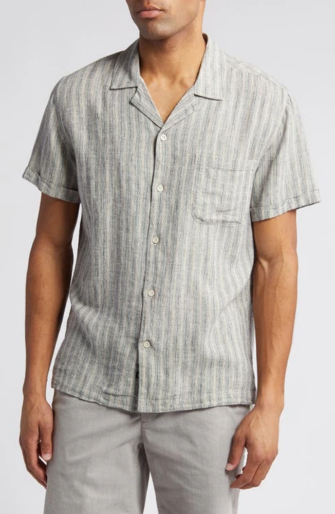 Rails Waimea Stripe Short Sleeve Linen Blend Camp Shirt in Quinoa Navy Stripe at Nordstrom, Size Xx-Large