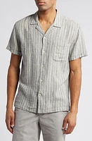 Rails Waimea Stripe Short Sleeve Linen Blend Camp Shirt in Quinoa Navy Stripe at Nordstrom, Size Xx-Large