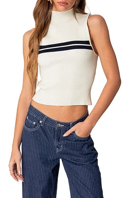 EDIKTED Eliza Funnel Neck Ribbed Crop Sleeveless Sweater White at Nordstrom,