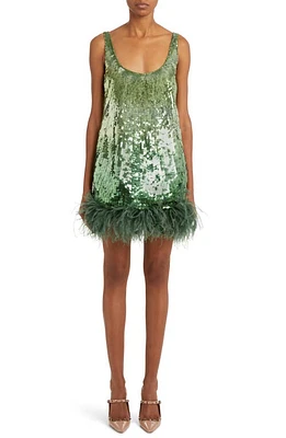 Valentino Garavani Feather Trim Sequin Minidress in Celery Green at Nordstrom, Size 4 Us