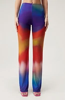 NASTY GAL Printed Bootcut Mesh Pants Red Multi at Nordstrom,