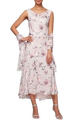 Alex Evenings Floral Burnout High/Low Chiffon Dress with Wrap Blush Multi at Nordstrom,