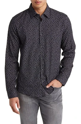 Stone Rose Ditsy Floral Button-Up Shirt Black at Nordstrom,