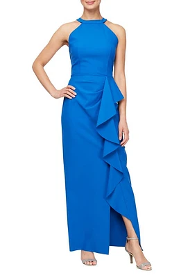 Alex Evenings Ruffle Trim Column Gown Royal at Nordstrom,