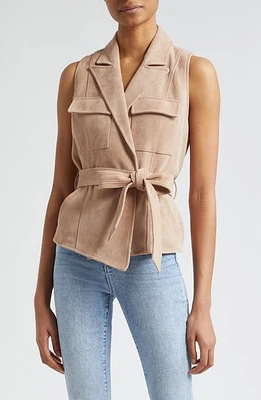 L'AGENCE Arbor Belted Wrap Front Suede Vest Cashew at Nordstrom,