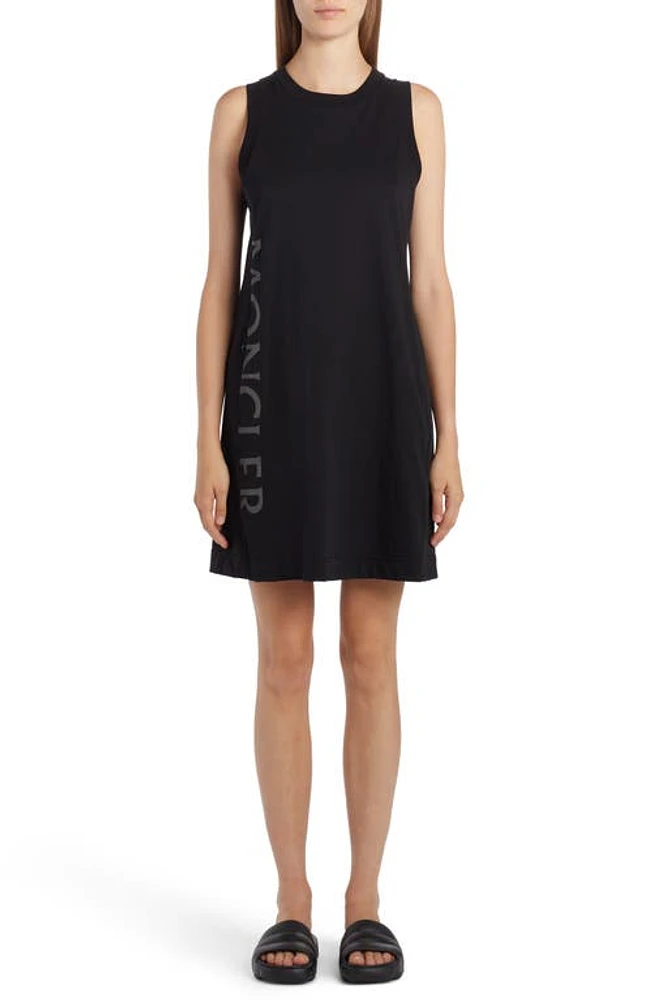 Moncler Logo Sleeveless Mixed Media Shift Dress in Black at Nordstrom, Size Large