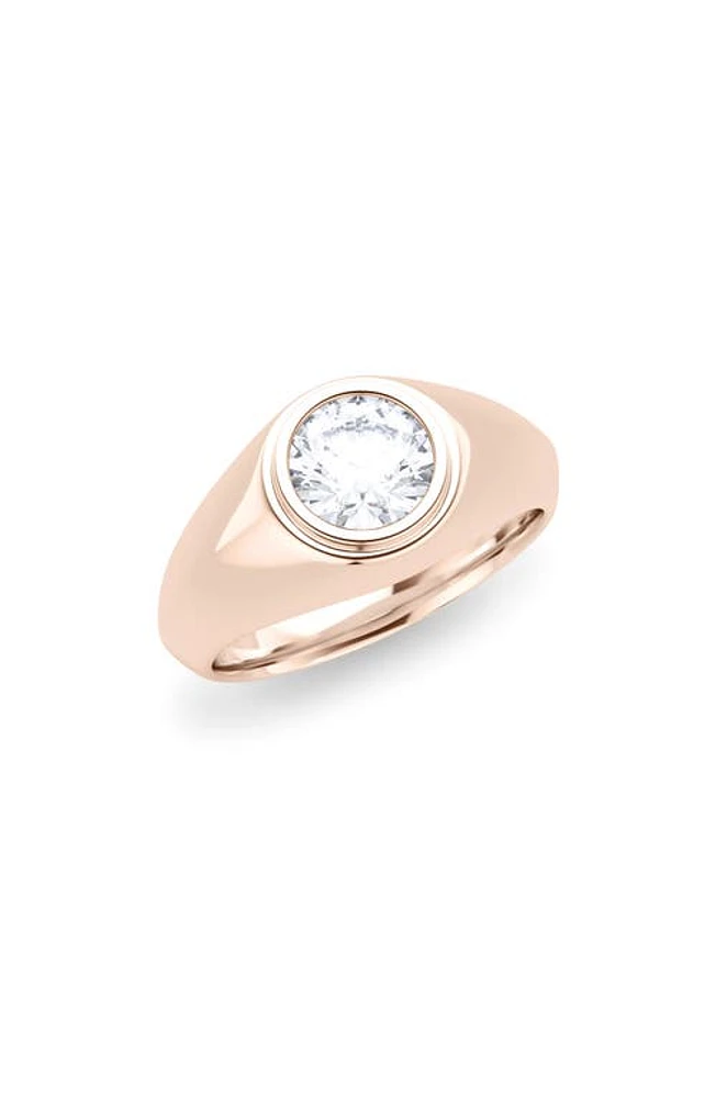 HauteCarat Men's Round Brilliant Lab Created Diamond Signet Ring in Rose Gold at Nordstrom