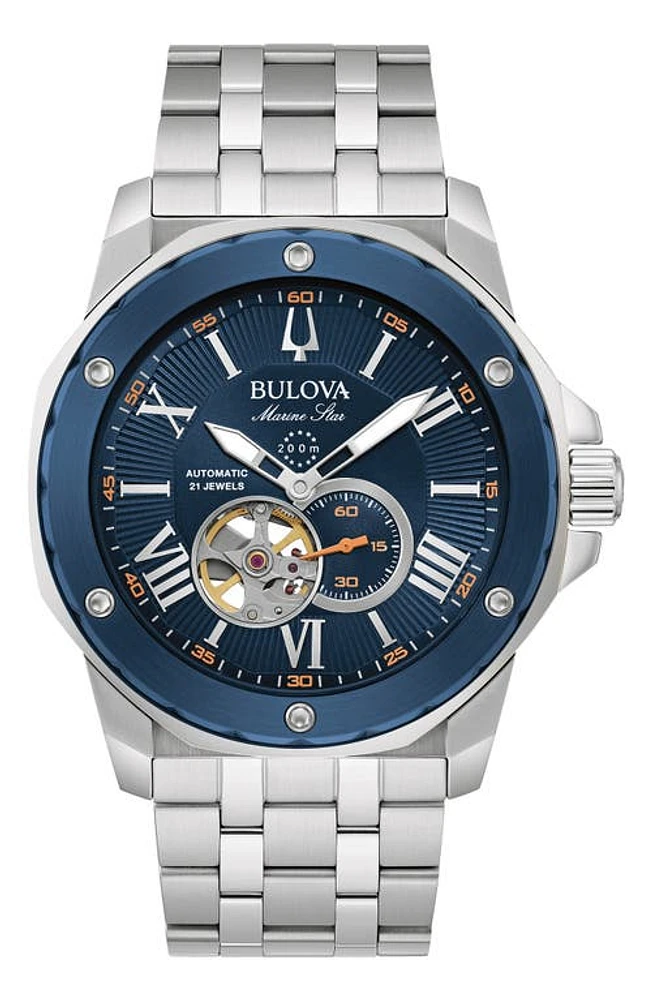 BULOVA Marine Star Series A Bracelet Watch, 45mm in Blue/Silver at Nordstrom