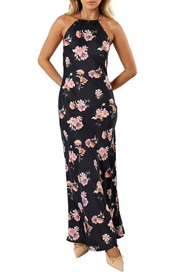 Petal & Pup Hadley Floral Print Halter Dress Black at Nordstrom,