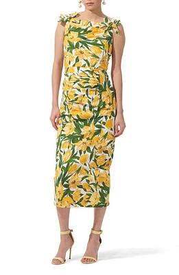 Carolina Herrera Tulip Print Ruched Midi Dress White Multi at Nordstrom,