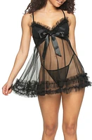 Black Bow Veil Babydoll Chemise & G-String at Nordstrom,