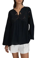 Reiss Noa Tie Back Blouson Sleeve Top Navy at Nordstrom,