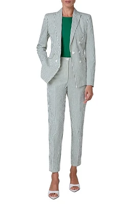 Akris punto Stripe Double Breasted Seersucker Blazer Cream-Leaf Green at Nordstrom,