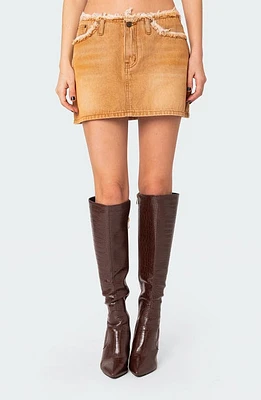 EDIKTED Ariah Distressed Denim Miniskirt Camel at Nordstrom,