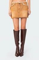 EDIKTED Ariah Distressed Denim Miniskirt Camel at Nordstrom,