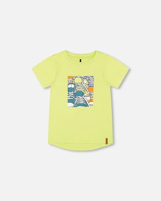 Deux Par Deux Boy's Organic Cotton T-Shirt With Sneaker Print Lime at Nordstrom