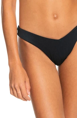 Rib Roxy Love High Leg Cheeky Bikini Bottoms Anthracite at Nordstrom,