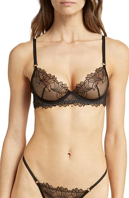 Bluebella Monet Embroidered Mesh Underwire Demi Bra Black at Nordstrom,