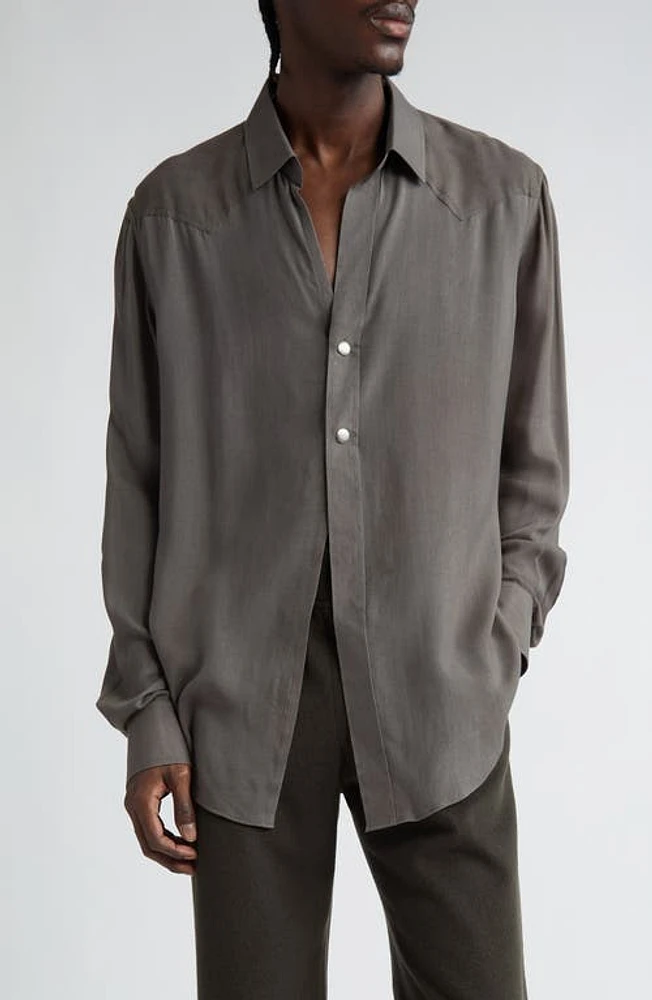 FRENCKENBERGER Gender Inclusive Modal & Cashmere Snap-Up Shirt in Black Olive at Nordstrom, Size Medium