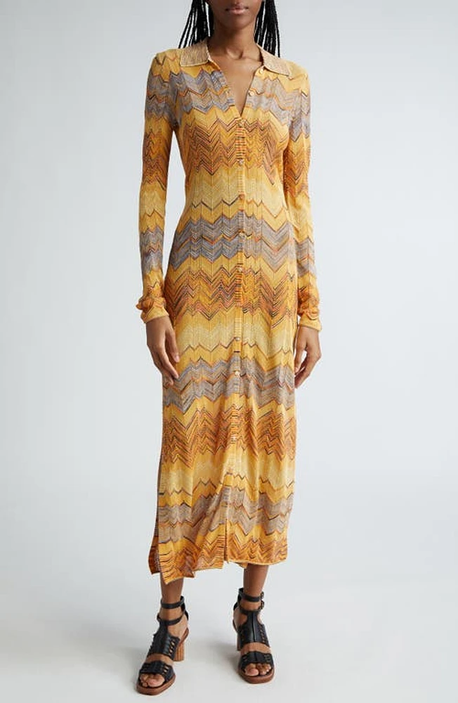 Ulla Johnson Mariela Metallic Chevron Long Sleeve Maxi Sweater Dress Mystic at Nordstrom,