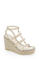 Valentino Garavani Rockstud Torchon Wedge Sandal I16 Light Ivory at Nordstrom,