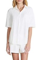 barefoot dreams Cozy Terry Short Sleeve Button-Up Shirt Pearl at Nordstrom,