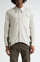 KIKO KOSTADINOV Rino Twisted Jersey Button-Up Shirt in Moss Green Stripe /Taupe at Nordstrom, Size 36 Us