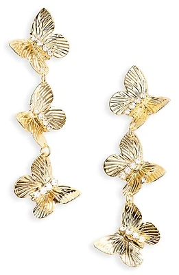 Nordstrom Triple Butterfly Drop Earrings in Clear- Gold at Nordstrom