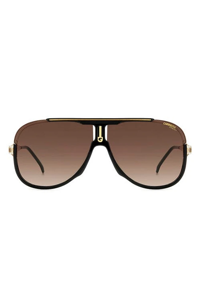 Carrera Eyewear 64mm Oversize Aviator Sunglasses in Black Gold/Brown Gradient at Nordstrom