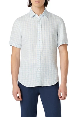 Bugatchi Orson Short Sleeve Linen Button-Up Shirt Sky at Nordstrom,