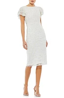 Mac Duggal Beaded Ruffle Sleeve Midi Sheath Cocktail Dress White at Nordstrom,