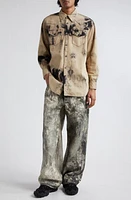 Acne Studios Relaxed Fit Tie Dye Denim Button-Up Overshirt Black/Beige at Nordstrom,