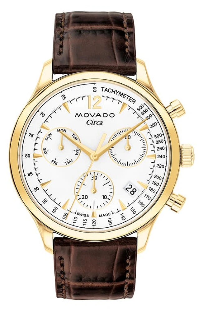 Movado Circa Chronograph Leather Strap Watch, 43mm in White at Nordstrom