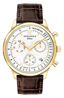 Movado Circa Chronograph Leather Strap Watch, 43mm in White at Nordstrom