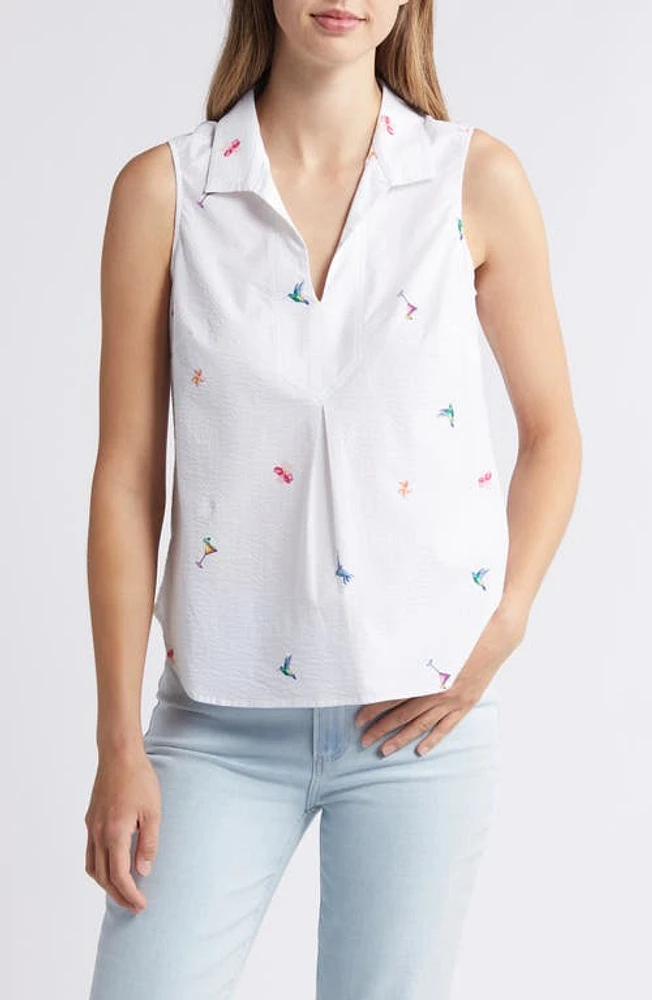 Tommy Bahama Seaside Party Embroidered Stretch Cotton Sleeveless Top White at Nordstrom,