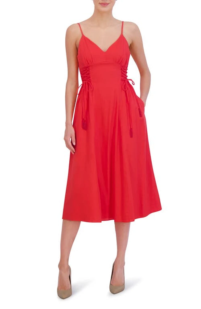 Vince Camuto Side Tie Detail Linen Blend Midi Dress Poppy at Nordstrom,