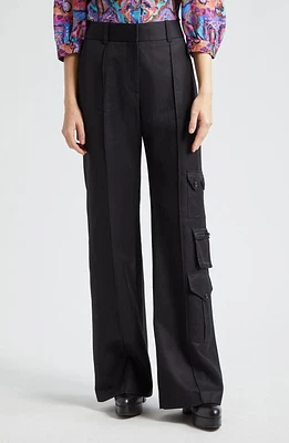 Smythe Linen Blend Wide Leg Cargo Pants Black at Nordstrom,