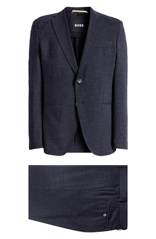 BOSS Huge Slub Wool & Linen Suit Dark Blue at Nordstrom,