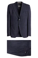 BOSS Huge Slub Wool & Linen Suit Dark Blue at Nordstrom,